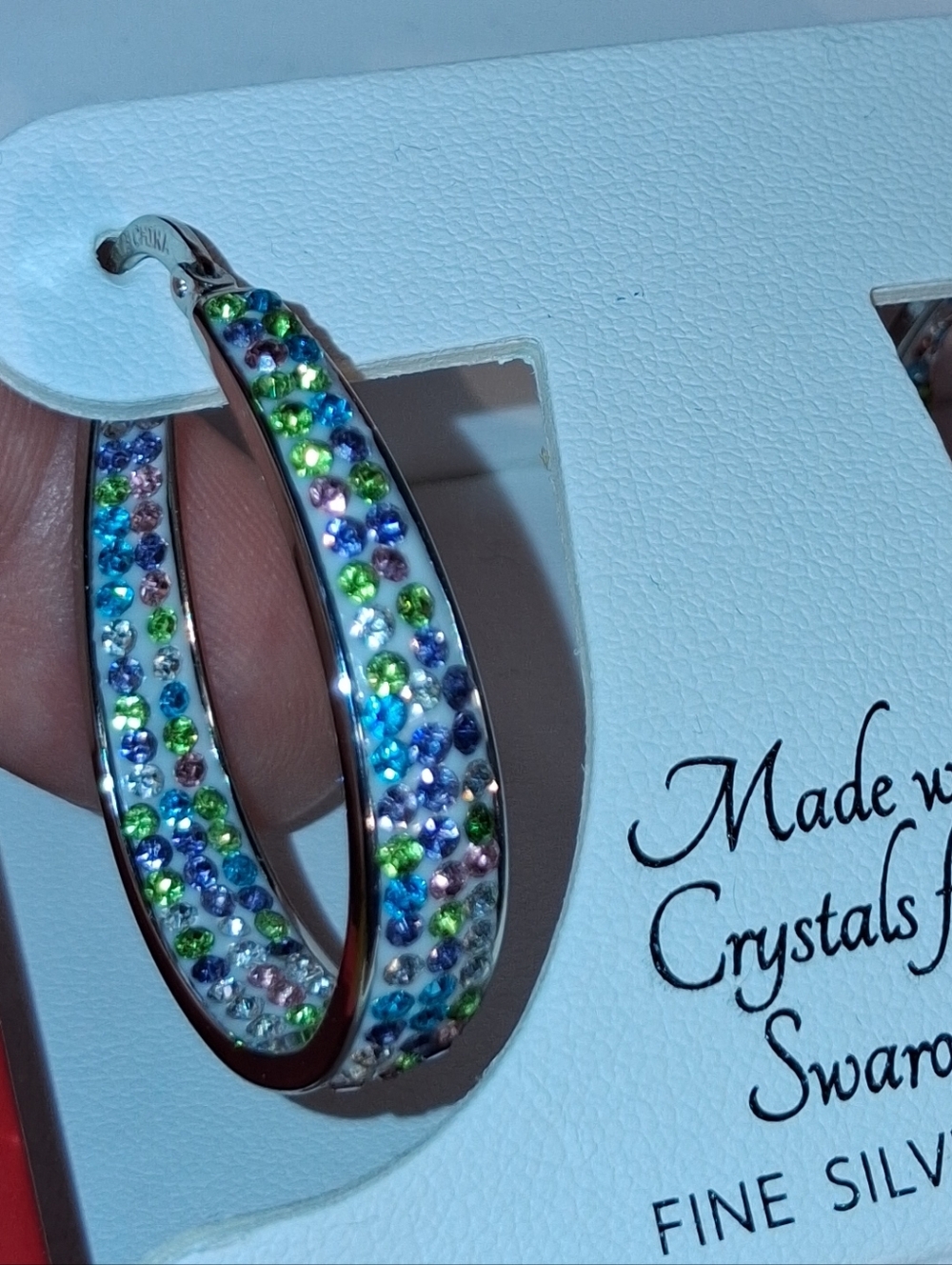 Swarovski Silver-Plated Hoop Earrings with Multicolor Crystals Sofia James NWT